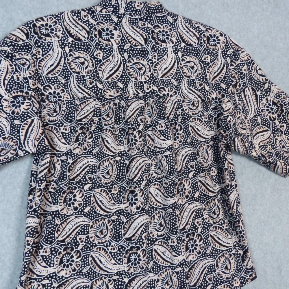 Veronica Beard Paisley Floral Button Down Shirt Roll Sleeve Navy Blush Size 8 - Picture 4 of 10